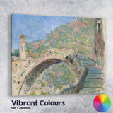 Impressionist Stone Arch Bridge Mediterranean Village Landscape Canvas Wall Art Print Decor Picture Ready to Hang