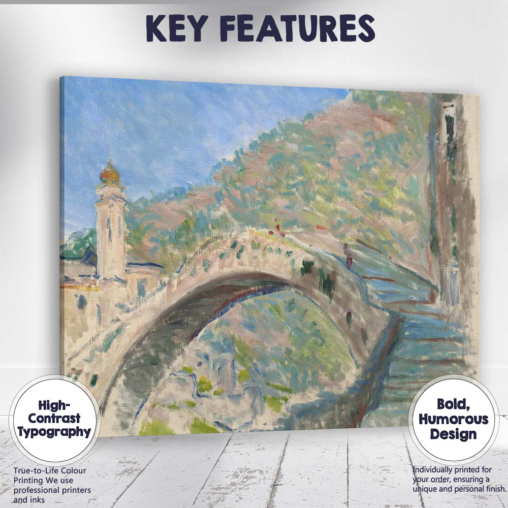 Impressionist Stone Arch Bridge Mediterranean Village Landscape Canvas Wall Art Print Decor Picture Ready to Hang