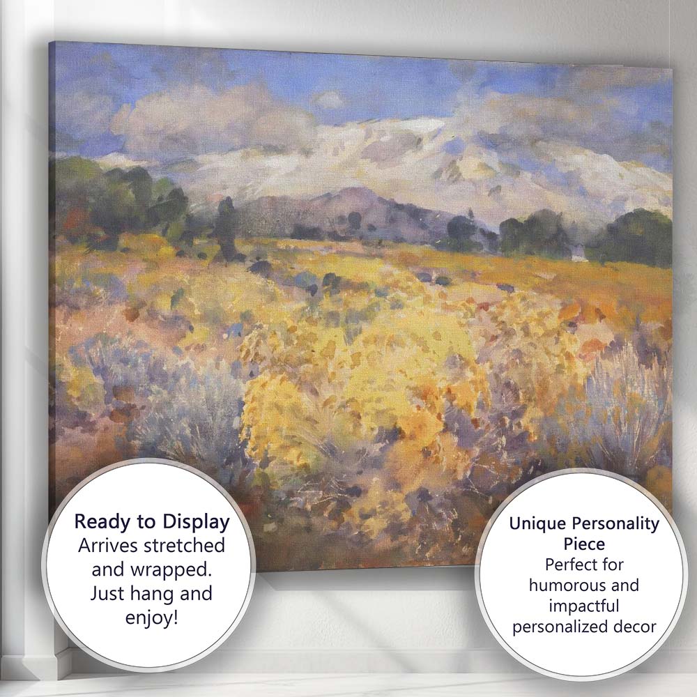 Golden Wildflower Meadow Mountain Watercolour Landscape Canvas Wall Art Print Decor Picture Ready to Hang