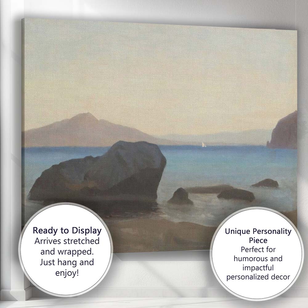 Peaceful Coastal Bay Rocky Shore Seascape Painting Canvas Wall Art Print Decor Picture Ready to Hang