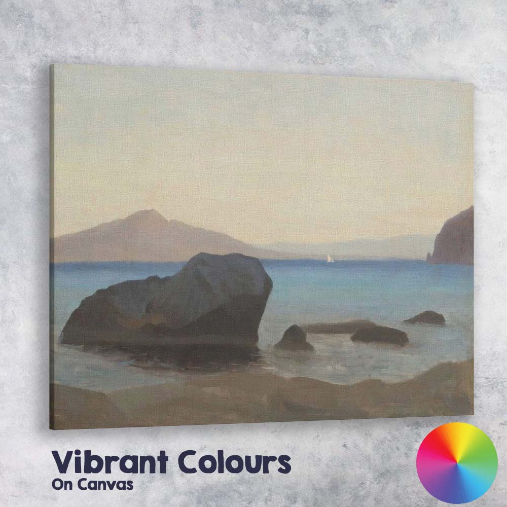 Peaceful Coastal Bay Rocky Shore Seascape Painting Canvas Wall Art Print Decor Picture Ready to Hang