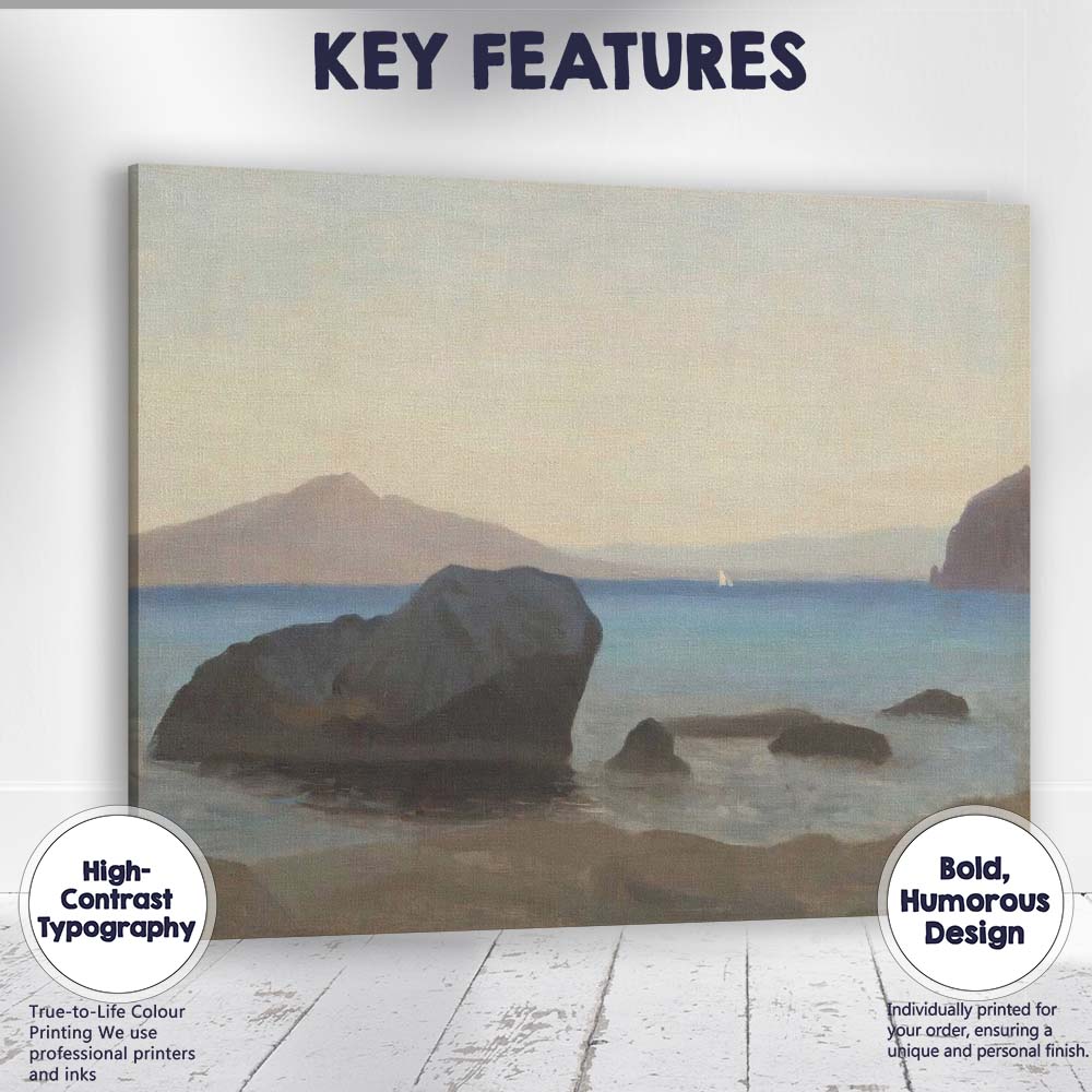 Peaceful Coastal Bay Rocky Shore Seascape Painting Canvas Wall Art Print Decor Picture Ready to Hang