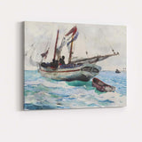 Traditional Fishing Boat Calm Blue Sea Watercolour Canvas Wall Art Print Decor Picture Ready to Hang