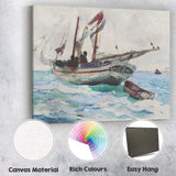 Traditional Fishing Boat Calm Blue Sea Watercolour Canvas Wall Art Print Decor Picture Ready to Hang