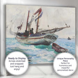 Traditional Fishing Boat Calm Blue Sea Watercolour Canvas Wall Art Print Decor Picture Ready to Hang