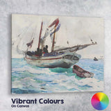 Traditional Fishing Boat Calm Blue Sea Watercolour Canvas Wall Art Print Decor Picture Ready to Hang