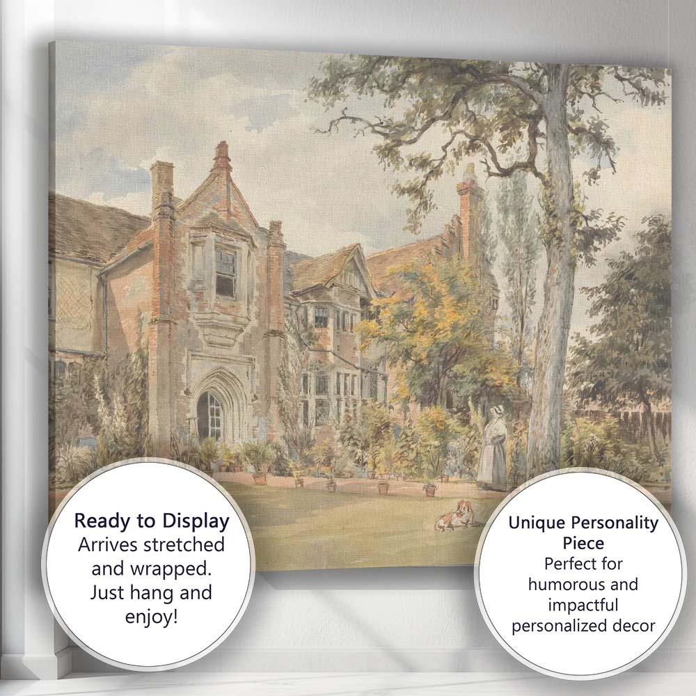 Elegant Victorian Manor House Garden Watercolour Canvas Wall Art Print Decor Picture Ready to Hang