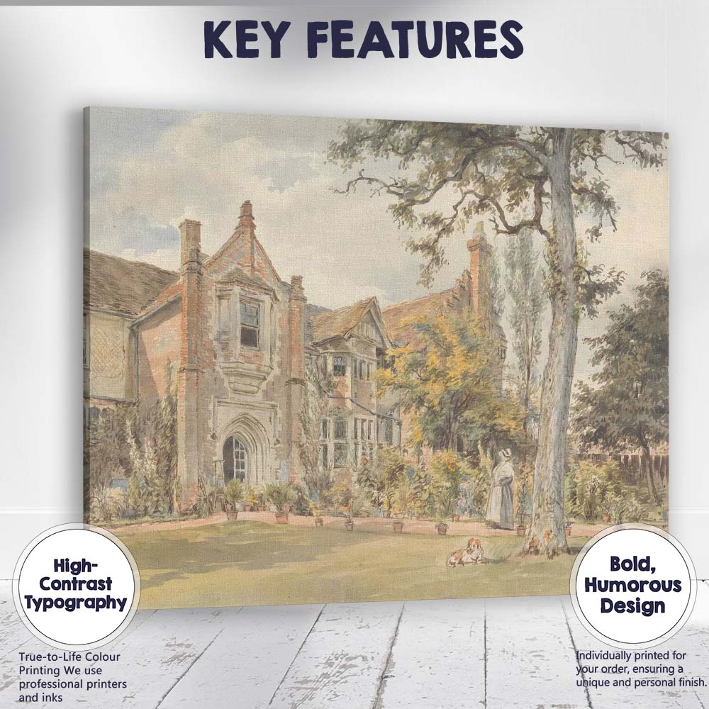 Elegant Victorian Manor House Garden Watercolour Canvas Wall Art Print Decor Picture Ready to Hang