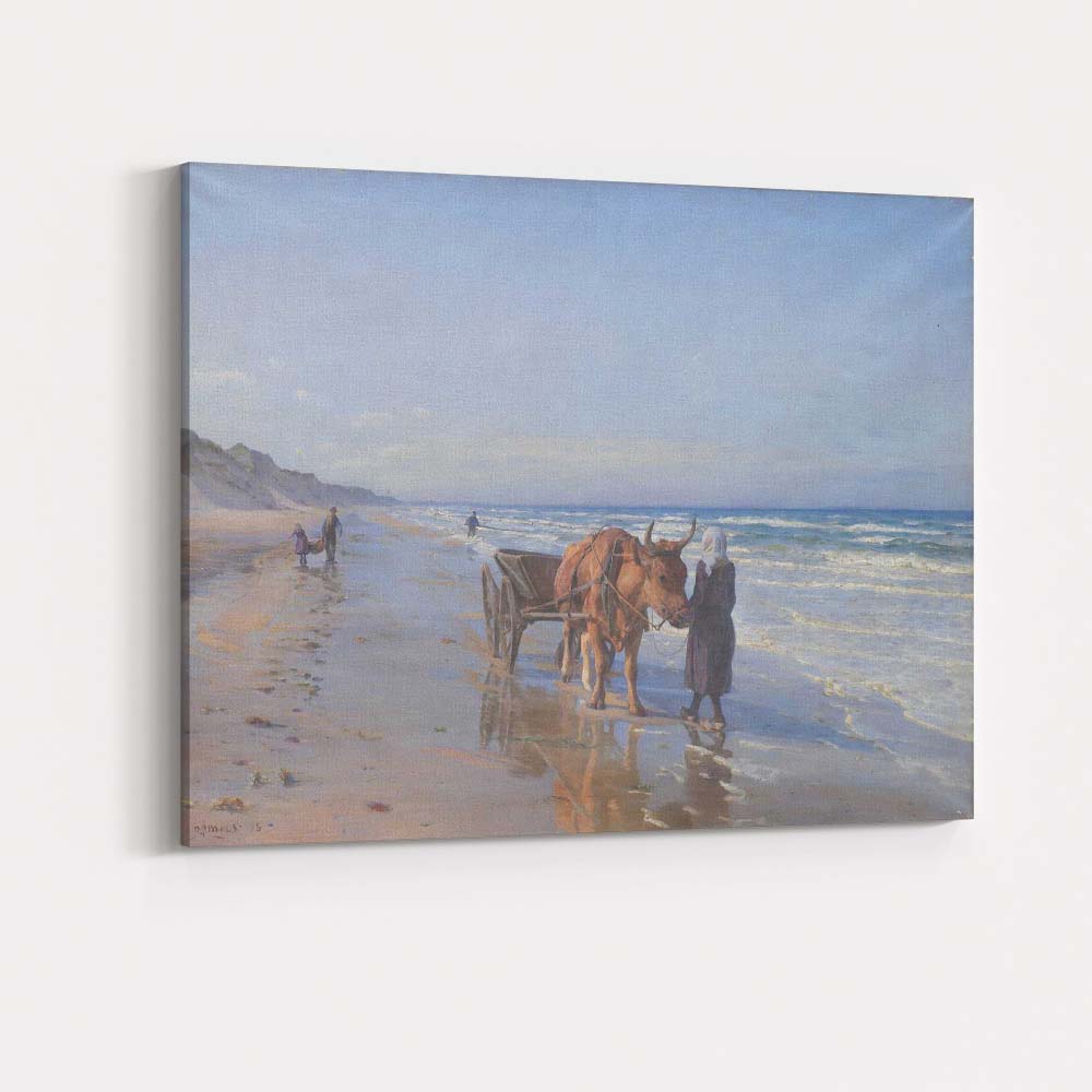 Traditional Ox Cart Along Sandy Beach Coastal Painting Canvas Wall Art Print Decor Picture Ready to Hang