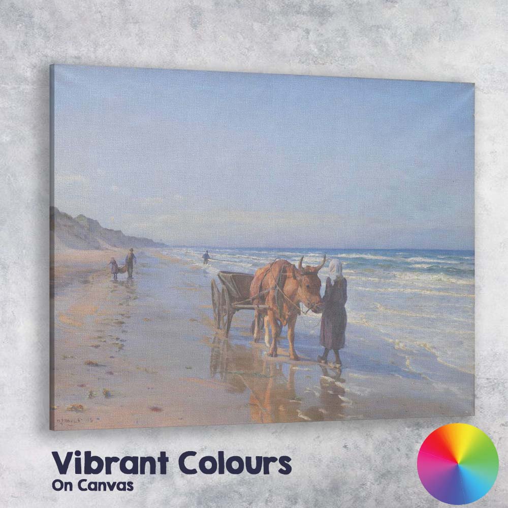 Traditional Ox Cart Along Sandy Beach Coastal Painting Canvas Wall Art Print Decor Picture Ready to Hang