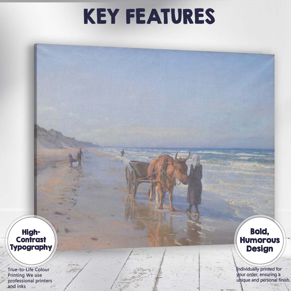 Traditional Ox Cart Along Sandy Beach Coastal Painting Canvas Wall Art Print Decor Picture Ready to Hang