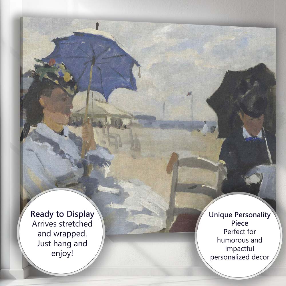 Impressionist Ladies With Parasols Seaside Beach Scene Canvas Wall Art Print Decor Picture Ready to Hang