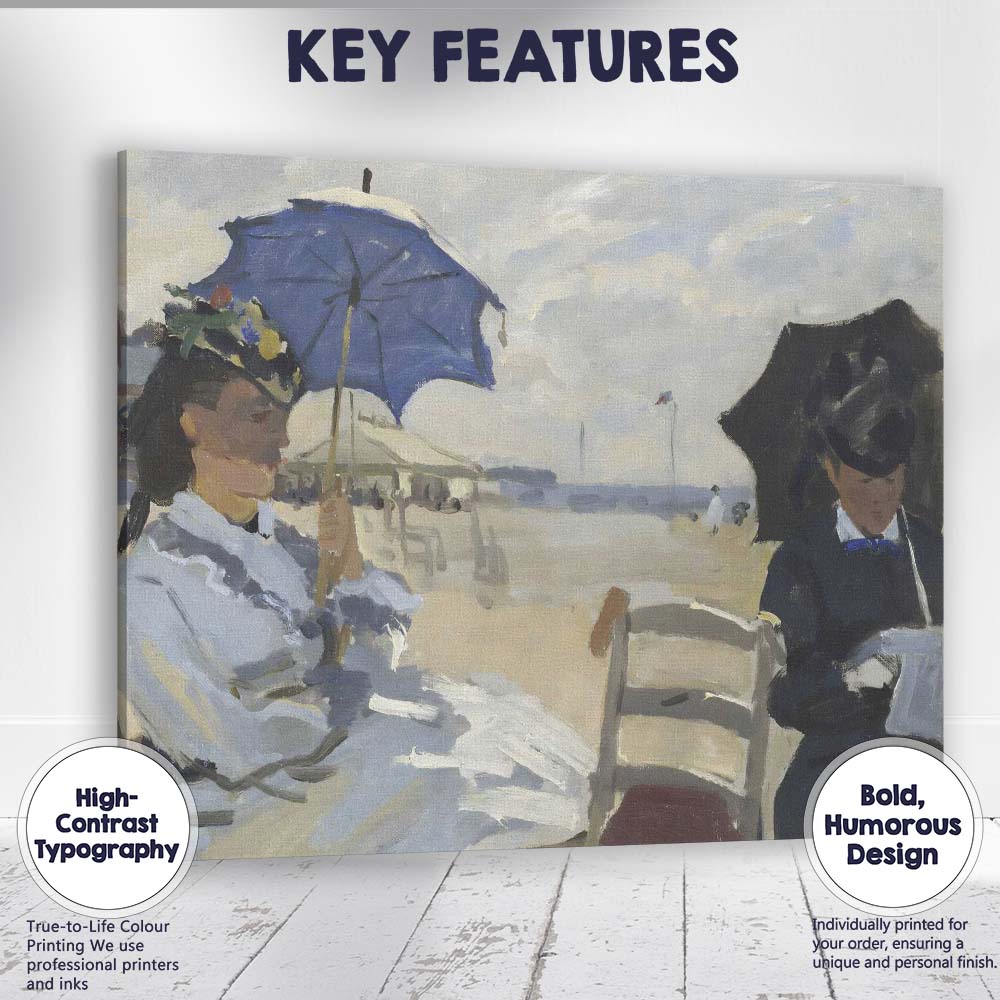 Impressionist Ladies With Parasols Seaside Beach Scene Canvas Wall Art Print Decor Picture Ready to Hang
