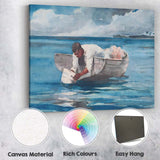 Watercolour Fisherman In Rowboat Tropical Lagoon Scene Canvas Wall Art Print Decor Picture Ready to Hang