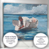 Watercolour Fisherman In Rowboat Tropical Lagoon Scene Canvas Wall Art Print Decor Picture Ready to Hang