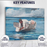 Watercolour Fisherman In Rowboat Tropical Lagoon Scene Canvas Wall Art Print Decor Picture Ready to Hang