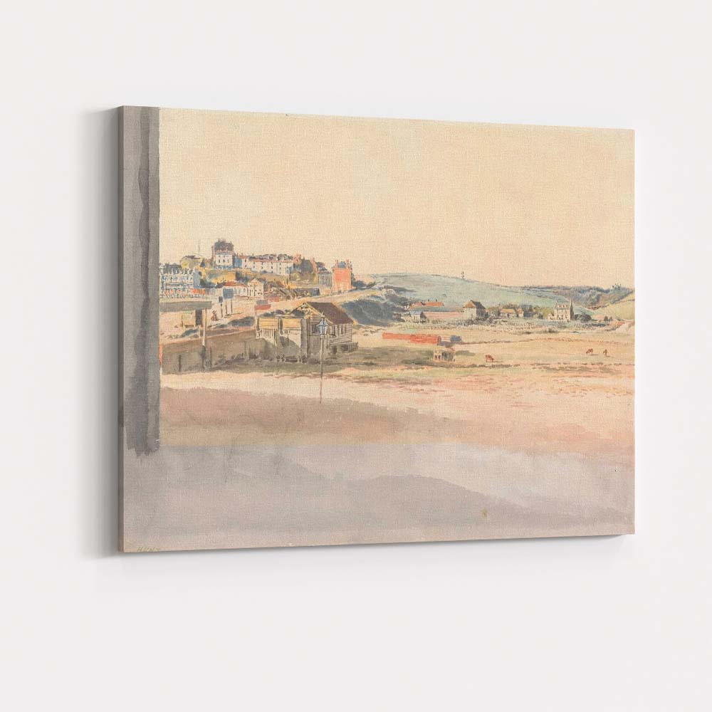 Soft Watercolour Historic Coastal Town Panoramic Countryside Landscape Canvas Wall Art Print Decor Picture Ready to Hang