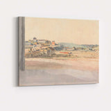 Soft Watercolour Historic Coastal Town Panoramic Countryside Landscape Canvas Wall Art Print Decor Picture Ready to Hang
