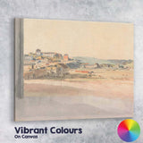 Soft Watercolour Historic Coastal Town Panoramic Countryside Landscape Canvas Wall Art Print Decor Picture Ready to Hang