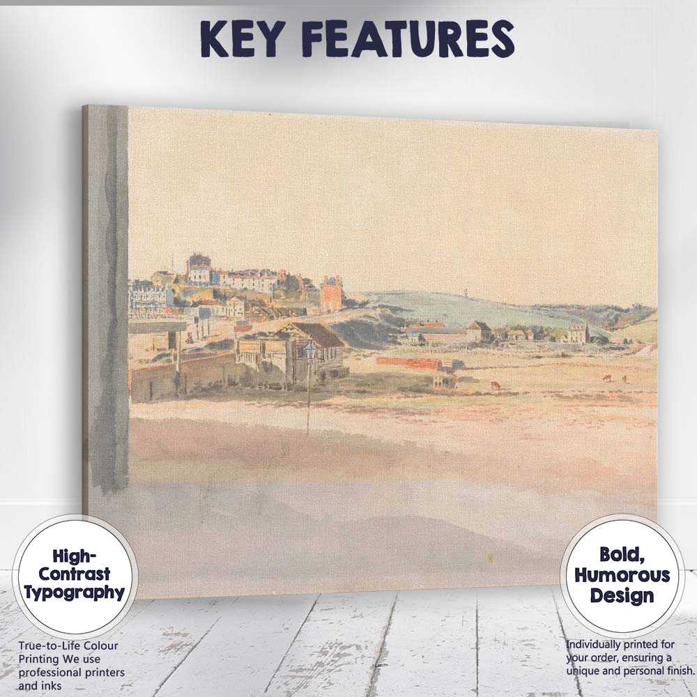 Soft Watercolour Historic Coastal Town Panoramic Countryside Landscape Canvas Wall Art Print Decor Picture Ready to Hang