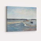 Peaceful Blue Coastal Inlet Fishing Boat Seascape Painting Canvas Wall Art Print Decor Picture Ready to Hang