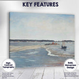 Peaceful Blue Coastal Inlet Fishing Boat Seascape Painting Canvas Wall Art Print Decor Picture Ready to Hang