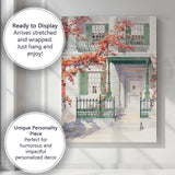 Elegant White Georgian House Autumn Climbing Ivy Watercolour Canvas Wall Art Print Decor Picture Ready to Hang