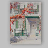 Elegant White Georgian House Autumn Climbing Ivy Watercolour Canvas Wall Art Print Decor Picture Ready to Hang