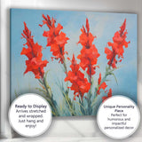 Vibrant Red Gladiolus Floral Bouquet Contemporary Painting Canvas Wall Art Print Decor Picture Ready to Hang