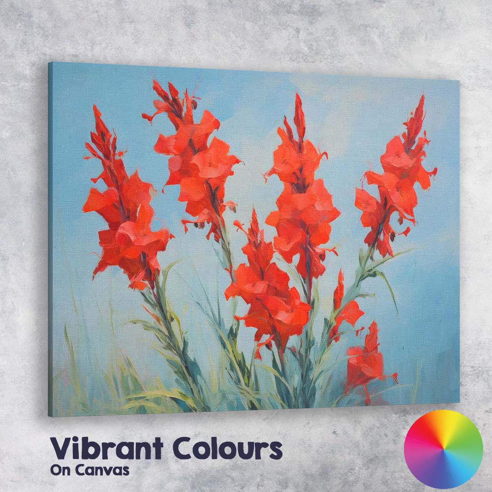 Vibrant Red Gladiolus Floral Bouquet Contemporary Painting Canvas Wall Art Print Decor Picture Ready to Hang