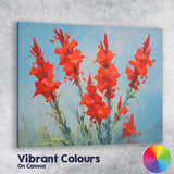 Vibrant Red Gladiolus Floral Bouquet Contemporary Painting Canvas Wall Art Print Decor Picture Ready to Hang