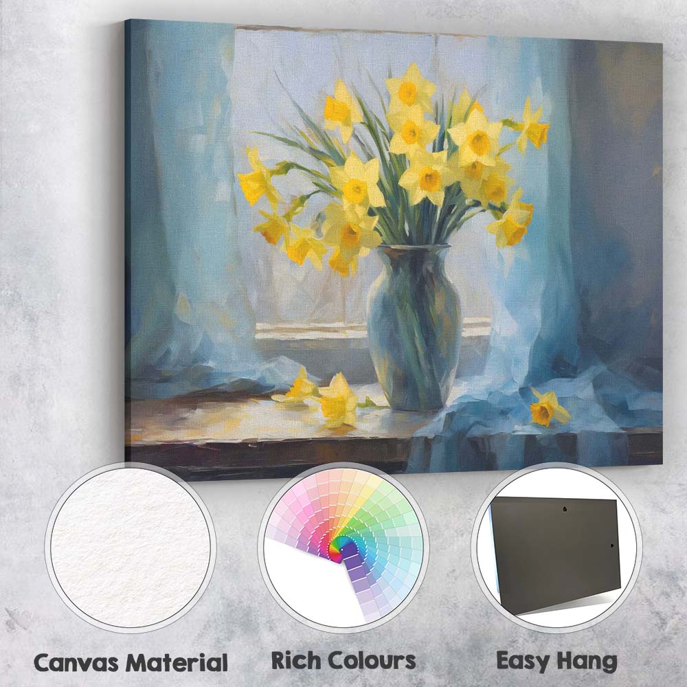 Fresh Yellow Daffodil Bouquet Still Life Window Painting Canvas Wall Art Print Decor Picture Ready to Hang