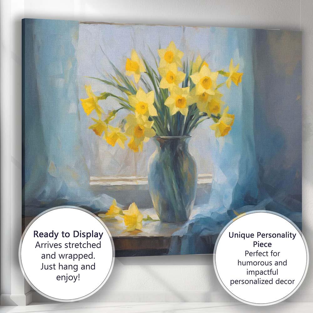 Fresh Yellow Daffodil Bouquet Still Life Window Painting Canvas Wall Art Print Decor Picture Ready to Hang