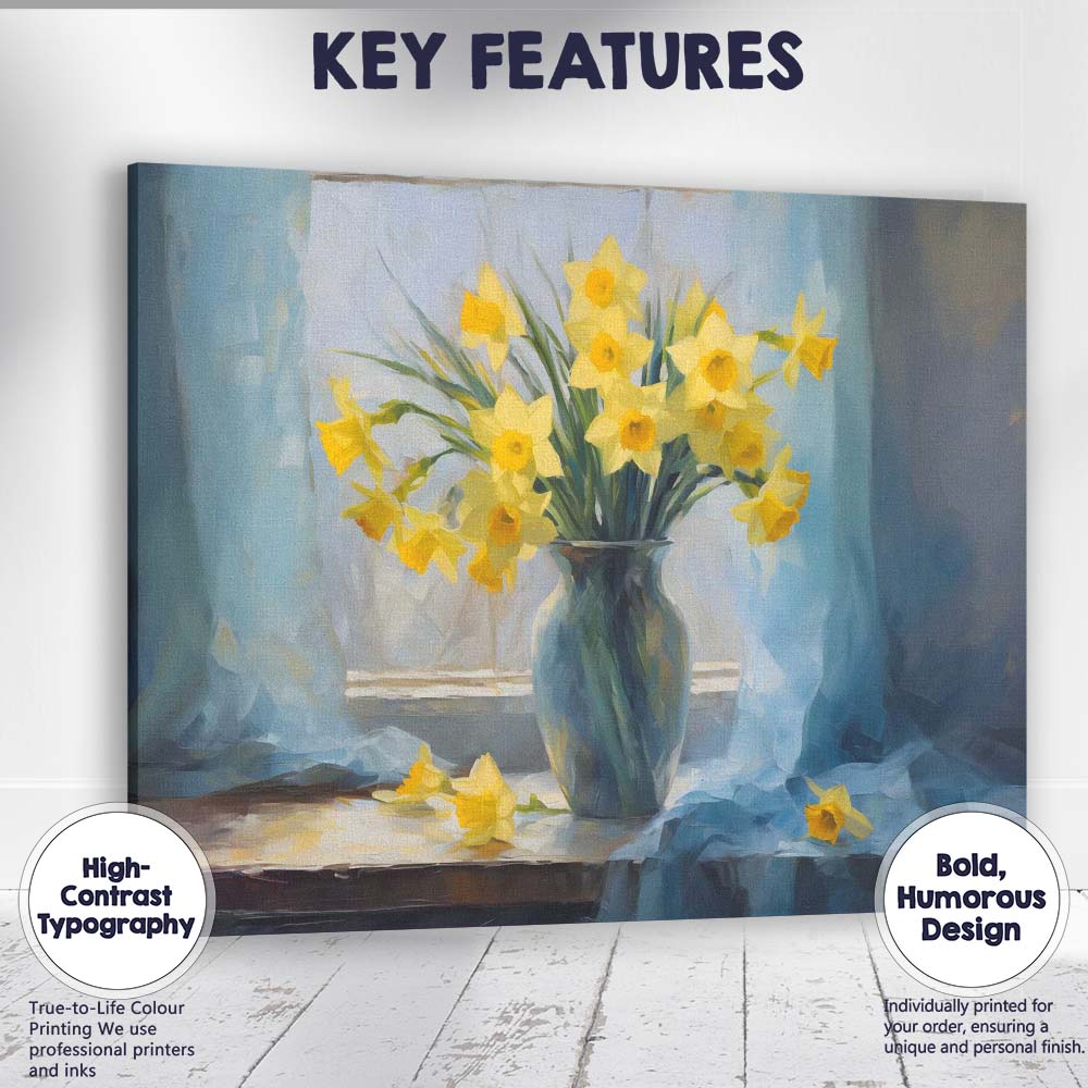 Fresh Yellow Daffodil Bouquet Still Life Window Painting Canvas Wall Art Print Decor Picture Ready to Hang