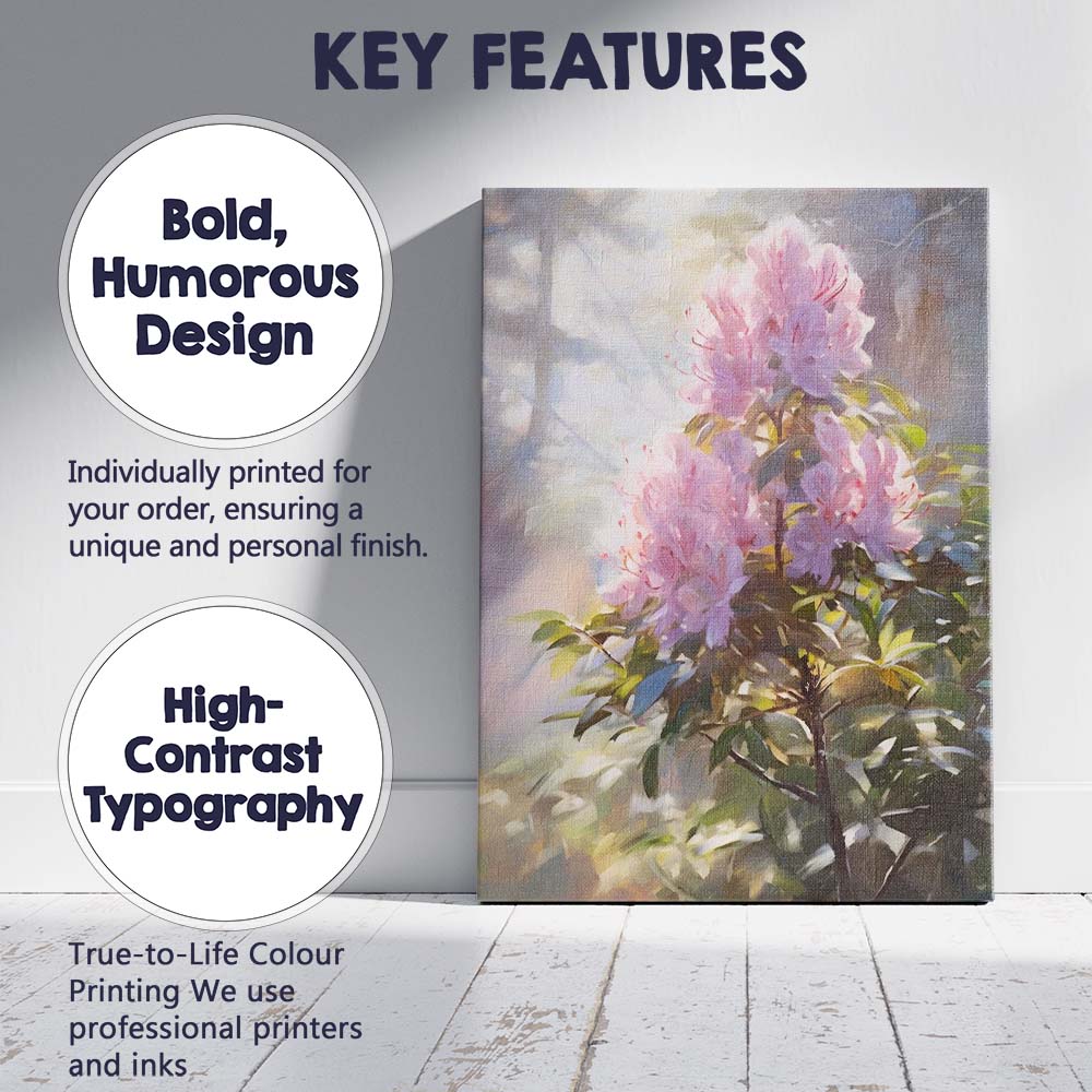 Soft Pink Azalea Blossom Garden Floral Painting Canvas Wall Art Print Decor Picture Ready to Hang