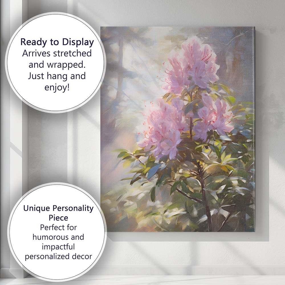Soft Pink Azalea Blossom Garden Floral Painting Canvas Wall Art Print Decor Picture Ready to Hang