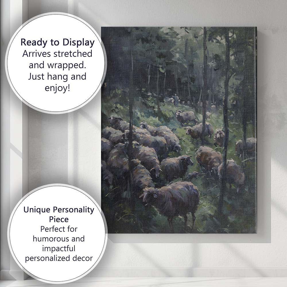 Woodland Sheep Flock Forest Pastoral Landscape Painting Canvas Wall Art Print Decor Picture Ready to Hang
