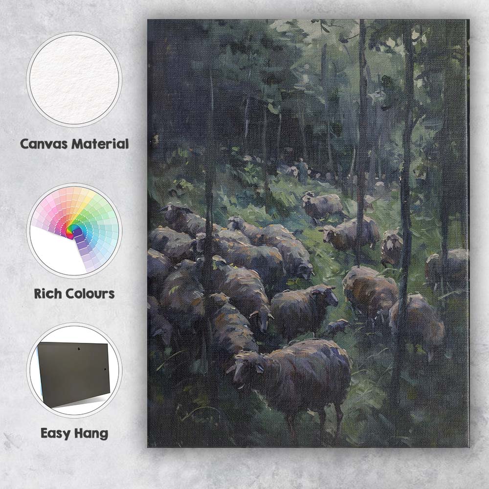 Woodland Sheep Flock Forest Pastoral Landscape Painting Canvas Wall Art Print Decor Picture Ready to Hang