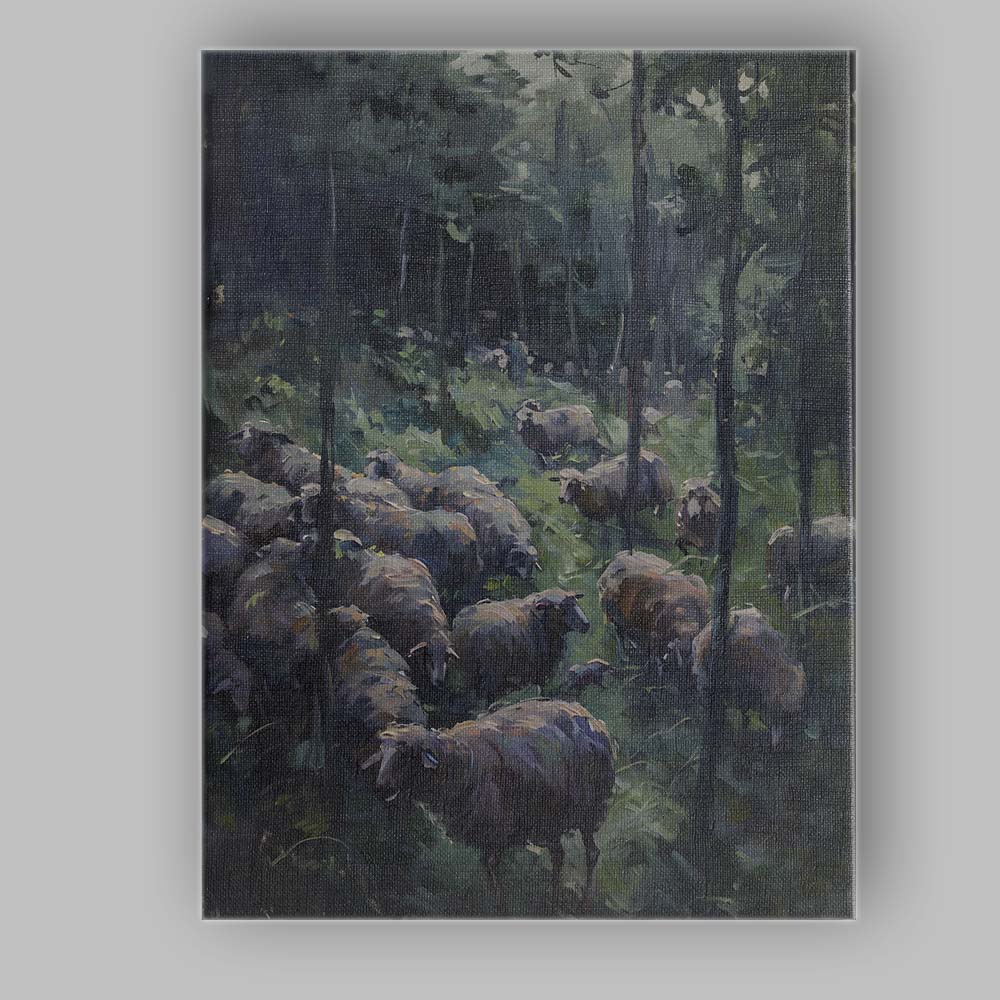 Woodland Sheep Flock Forest Pastoral Landscape Painting Canvas Wall Art Print Decor Picture Ready to Hang