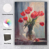 Bright Red Tulip Bouquet Sunlit Window Still Life Canvas Wall Art Print Decor Picture Ready to Hang