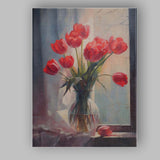 Bright Red Tulip Bouquet Sunlit Window Still Life Canvas Wall Art Print Decor Picture Ready to Hang