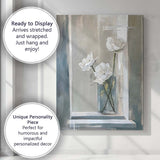 Elegant White Rose Floral Arrangement Minimalist Painting Canvas Wall Art Print Decor Picture Ready to Hang