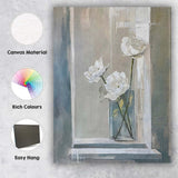 Elegant White Rose Floral Arrangement Minimalist Painting Canvas Wall Art Print Decor Picture Ready to Hang