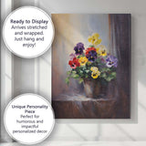 Vibrant Multicoloured Pansy Flower Pot Botanical Painting Canvas Wall Art Print Decor Picture Ready to Hang