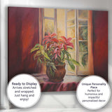 Pink Tropical Houseplant By Open Window Interior Painting Canvas Wall Art Print Decor Picture Ready to Hang