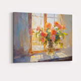 Soft Peach Rose Bouquet Sunlit Window Floral Painting Canvas Wall Art Print Decor Picture Ready to Hang