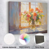 Soft Peach Rose Bouquet Sunlit Window Floral Painting Canvas Wall Art Print Decor Picture Ready to Hang
