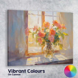 Soft Peach Rose Bouquet Sunlit Window Floral Painting Canvas Wall Art Print Decor Picture Ready to Hang