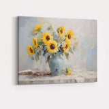 Soft Impressionist Yellow Sunflower Bouquet Blue Vase Floral Canvas Wall Art Print Decor Picture Ready to Hang
