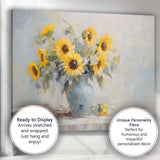 Soft Impressionist Yellow Sunflower Bouquet Blue Vase Floral Canvas Wall Art Print Decor Picture Ready to Hang